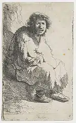 B174, 1630, Beggar seated on a bank. Probably using Rembrandt's features, but not really a self-portrait.