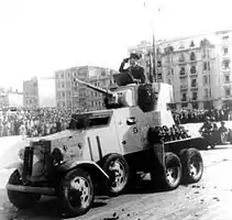 A Turkish soldier on a BA-3/6 during a military parade in Ankara (1935)