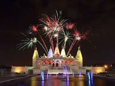 Diwali firework celebrations at the mandir