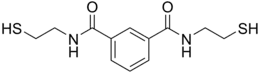 Central benzene ring, with two identical strings of CNCCCS attached to non-adjacent carbon atoms in the ring: the first "C" in each string is double-bonded to an O.