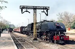 A Beyer-Garratt locomotive on a passenger train in Zimbabwe