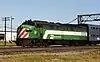 BN 9918, an EMD E9, working on Metra's line to Aurora, Illinois, September 1992