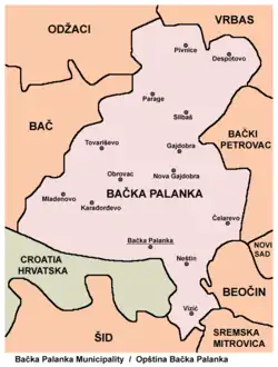 Map of the Bačka Palanka municipality, showing the location of Despotovo.