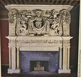 The monumental fireplace.