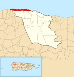 Location of Bajura within the municipality of Isabela shown in red