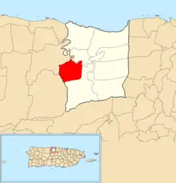 Location of Bajura Adentro within the municipality of Manatí shown in red