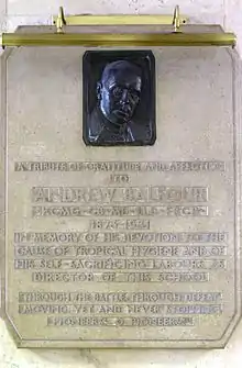 Plaque to commemorate Sir Andrew Balfour at the London School of Hygiene & Tropical Medicine