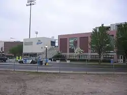 Exterior of ballpark from parking lot