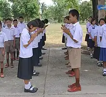 Girl's and boys' school uniforms at Baan Hat Seua Ten School, Uttaradit