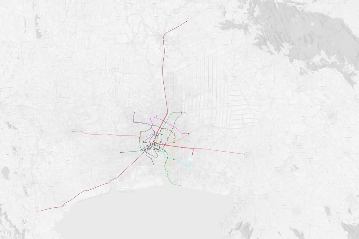 Compilation of plans, proposals, under construction, and operational lines and stations.