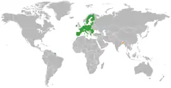 Map indicating locations of European Union and Bangladesh