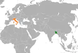 Map indicating locations of Bangladesh and Italy