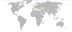 Map indicating locations of Bangladesh and Kosovo