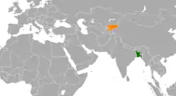 Map indicating locations of Bangladesh and Kyrgyzstan