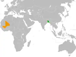 Map indicating locations of Bangladesh and Mali