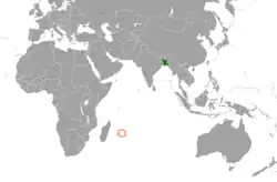 Map indicating locations of Bangladesh and Mauritius