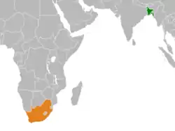 Map indicating locations of Bangladesh and South Africa