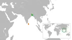 Map indicating locations of Bangladesh and Sri Lanka