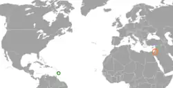 Map indicating locations of Barbados and Israel