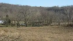 Distant view of the Barkhurst Mill Covered Bridge