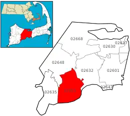 Location of ZIP code 02655 Osterville within the Town of Barnstable, county, and state