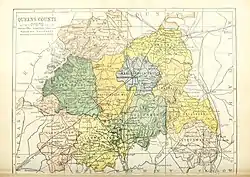 Barony map of Queen's County, 1900; Slievemargy is pink, in the southeast.