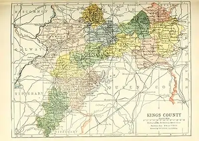 Baronies of County Offaly. Upper Philipstown is shaded peach.