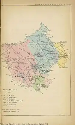 Map of Farney in 1846, with land colour-coded by owner.