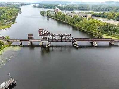 Bascule bridge in the down position