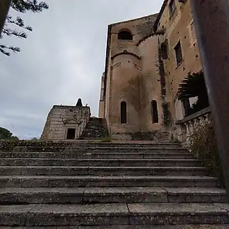 Staircase at the entrance of the Basilica of St. Peter Alli Marmi.