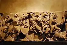 One of the stones of the Bassae Frieze showing the battles with centaurs