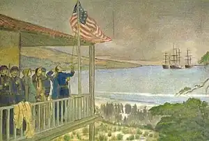 Image 28Forces raising the U.S. flag over the Monterey Customhouse following their victory at the Battle of Monterey (from History of California)