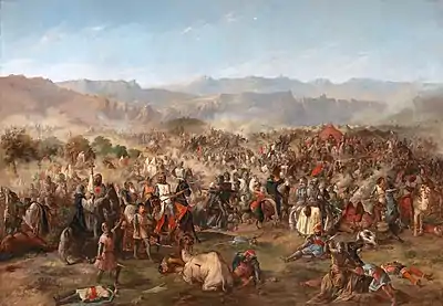 image of the Battle of Navas de Tolosa by 19th-century painter Francisco de Paula Van Halen showing men fighting on a field