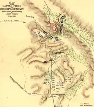 old map with troop positions on mountain