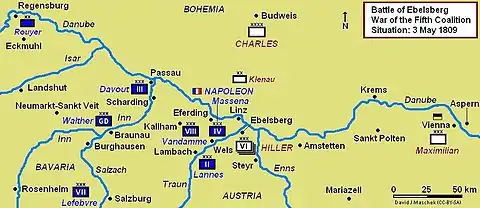 Map of Battle of Ebelsberg, 3 May 1809