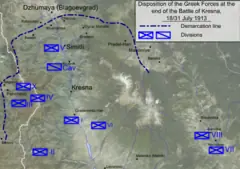 Demarcation line and disposition of the Greek forces, following the Armistice.