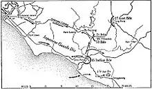 Thrust lines show the advance of Japanese forces, while sweeping arches present the location of Allied forces.