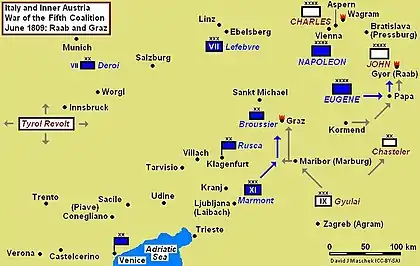 Battles of Raab and Graz Campaign Map, June 1809