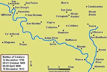 Map of the Battle of Caldiero, 29–30 April 1809