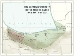 Map shows Qarinvands region during the Qarin I of Bavands.