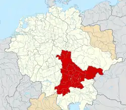 Duchy of Bavaria (red, including Austria) within the Holy Roman Empire c. 1000.