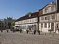 Old architecture with town hall in background