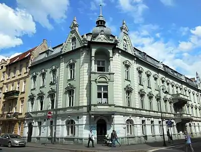 Corner house view of both facades