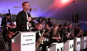 picture of John Stevens singing with the Beantown Swing Orchestra