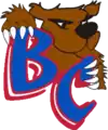 A brown bear is holding two blue letters (a 'B' and a 'C') with red outlines.