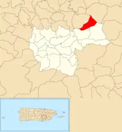 Location of Beatriz within the municipality of Cayey shown in red