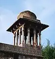 The corners of the mausoleum are topped by towers.