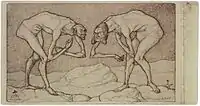 Sixth Invention: Zwei Männer, einander in höherer Stellung vermutend, begegnen sich, 1903, etching, Zentrum Paul Klee, Bern