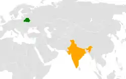 Map indicating locations of Belarus and India