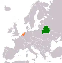 Map indicating locations of Belarus and Netherlands